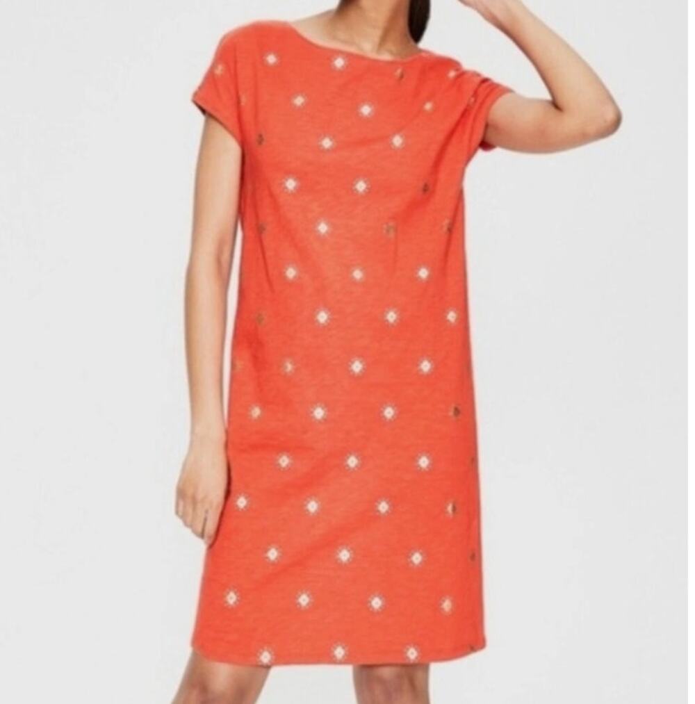 NWOT Boden Pauline Tshirt Dress Boat Neck Gold Floral Pattern Size 12
